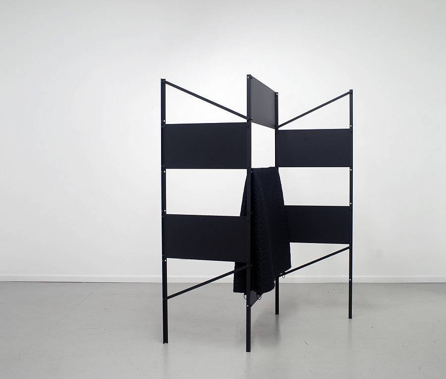 Room Divider version 1 2013|powder coated aluminum, hardware, fabricated moving blanket 